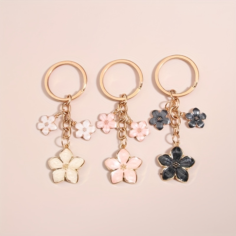 Car Key Chain with Heart and Floral Shapes, Gold Key Ring for Women and Men,Bag Accessories,Temu