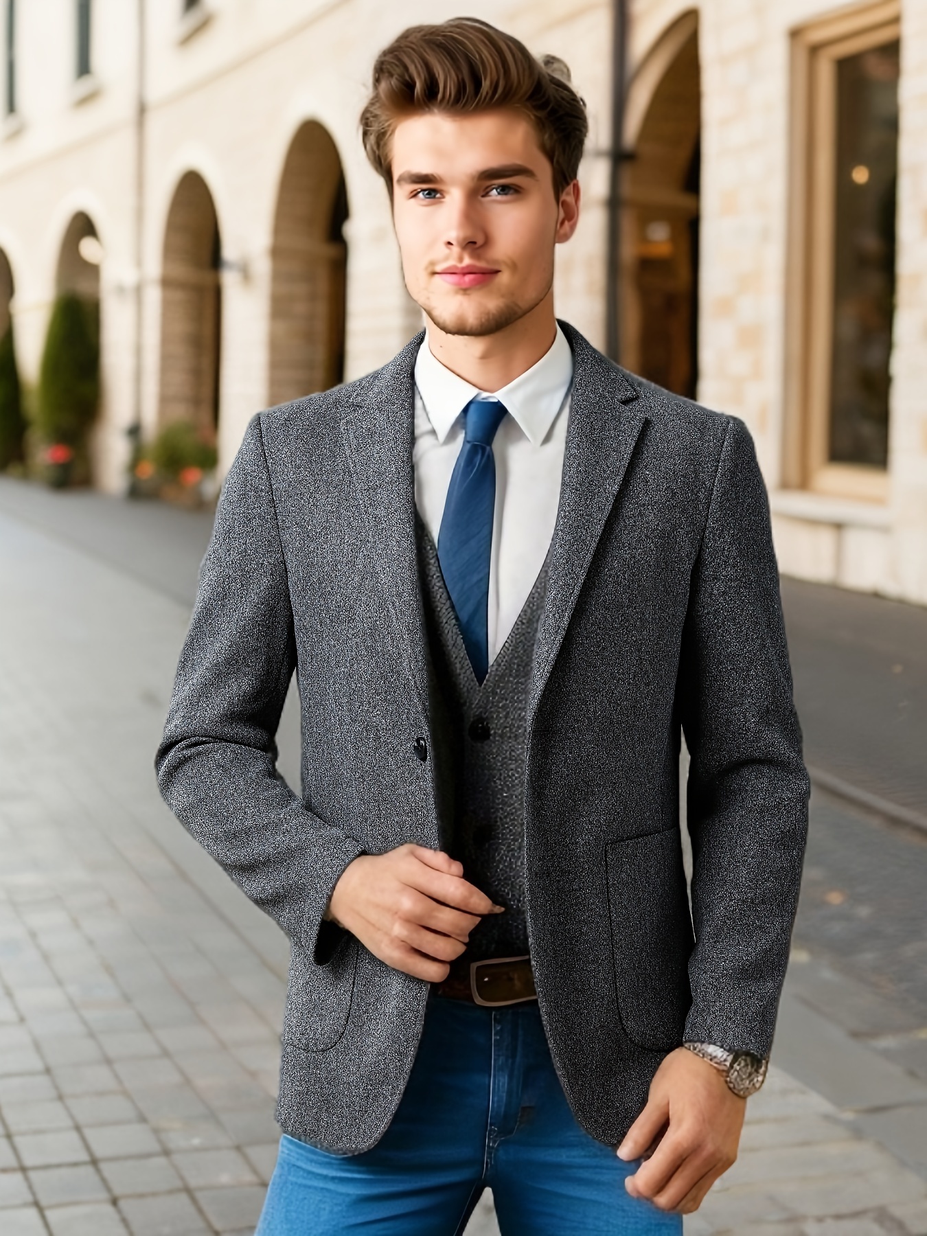 Semi formal Warm Thick Men's Lapel Suit Jacket Fall - Temu