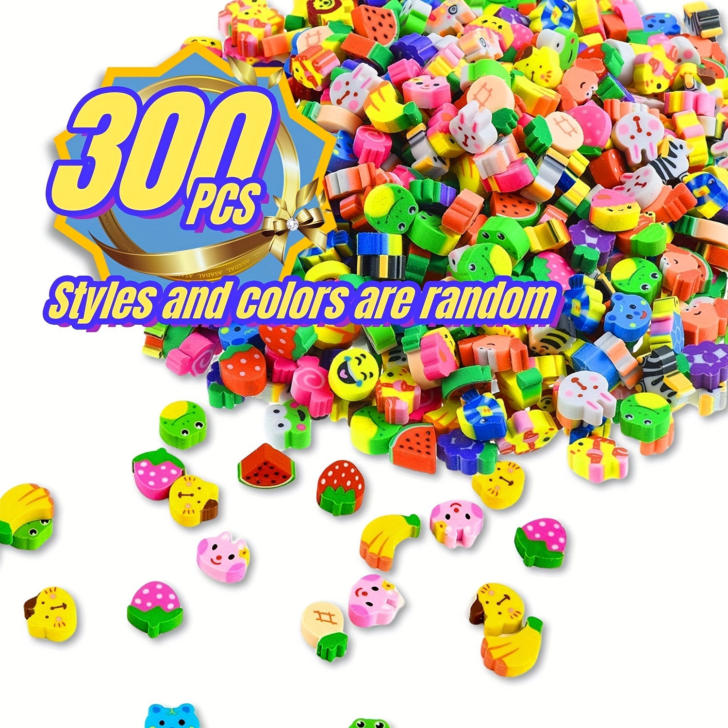 Mini Fruit Assorted Erasers - Party Favors - 300 Pieces