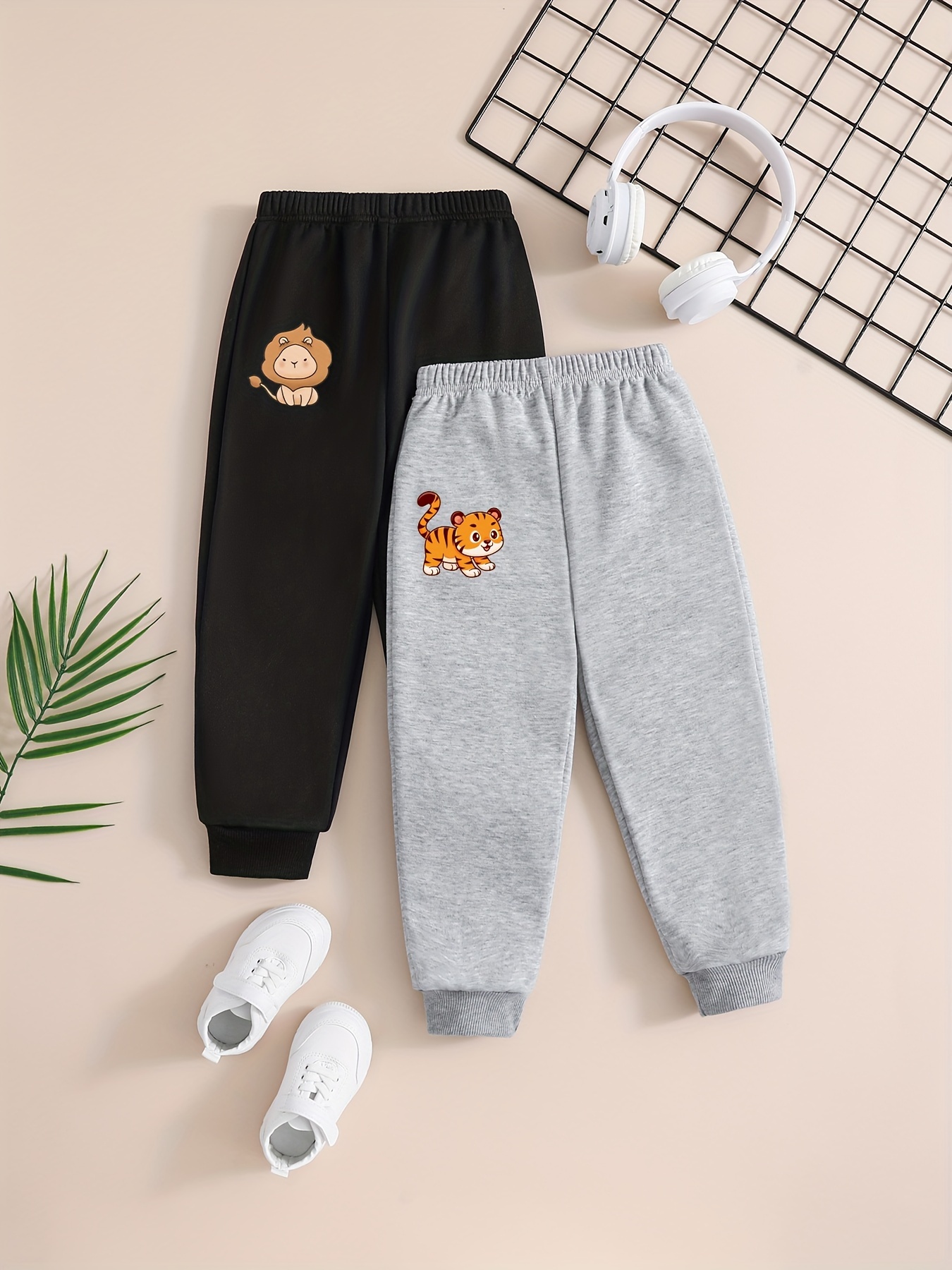 Girls Cute Tiger Lion Print Pull Casual Trousers Loose Comfy - Temu