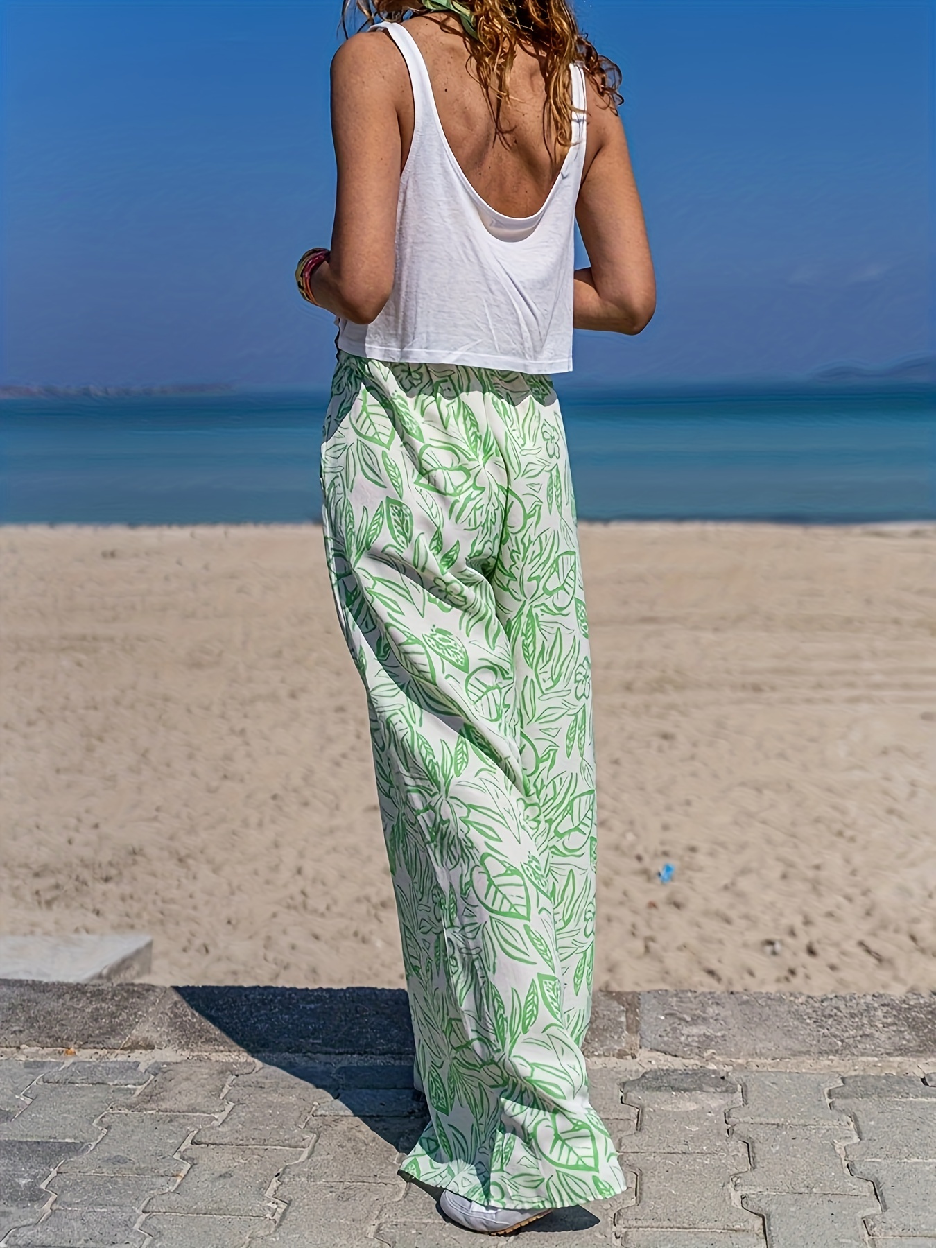 Tropical Leaf Print Pants Woman Palm Leaves Streetwear Joggers Spring  Modern Print Trousers Big Size 2XL