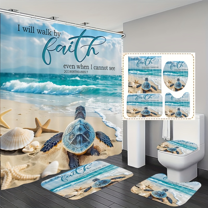 71x71 Sea Shell Shower Curtain Waterproof Beach Curtain Decor Bathroom  Set + 12 Hooks Rings Home Decor