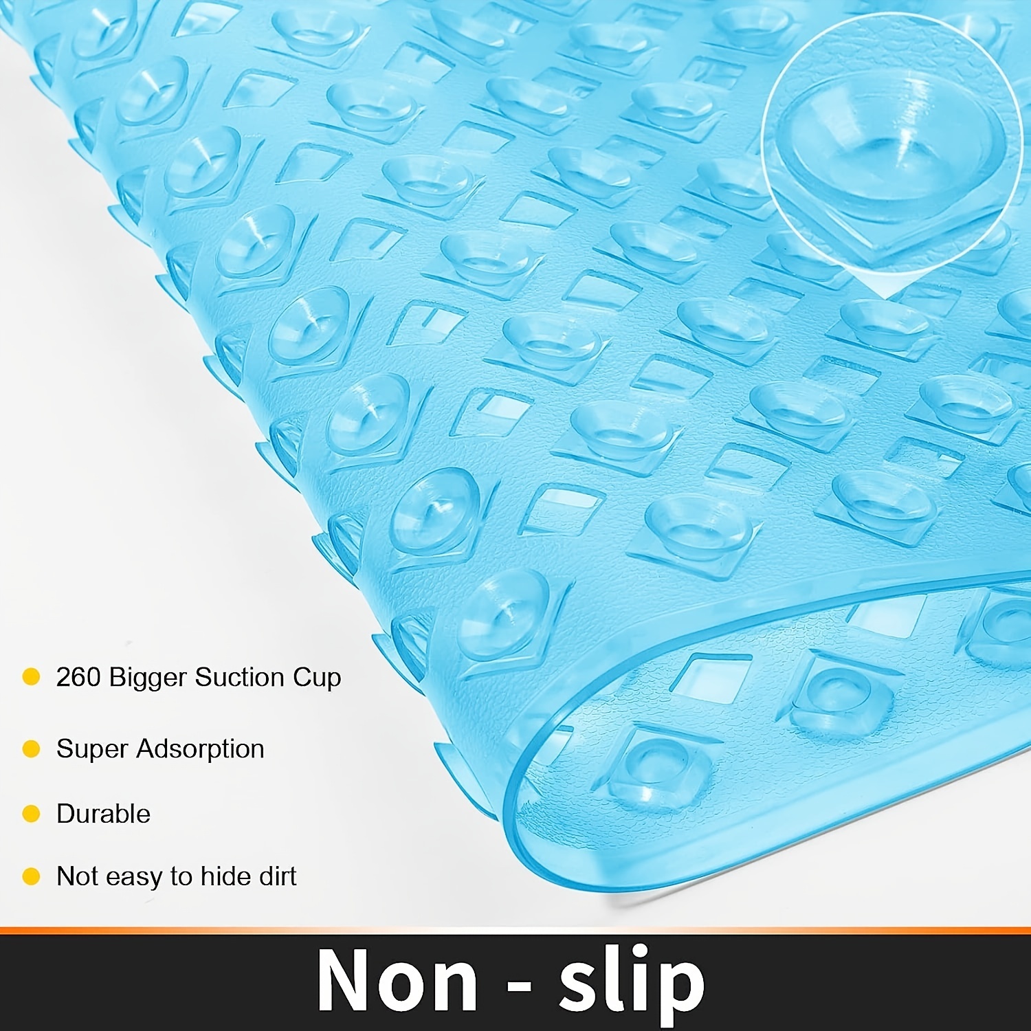 1pc Square Bath Mat Non-slip Mat with Draining Hole and Super Adsorbed  Suction Cups