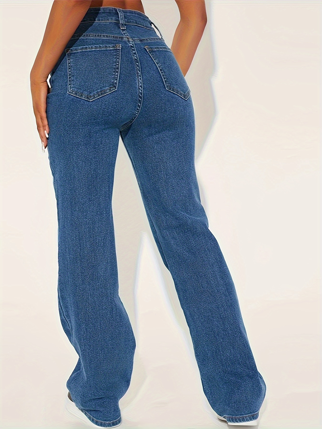 Blue Wide Legs Straight Jeans, High Waist Loose Fit Slash Pockets Boyfriend  Style Denim Pants, Women's Denim Jeans & Clothing