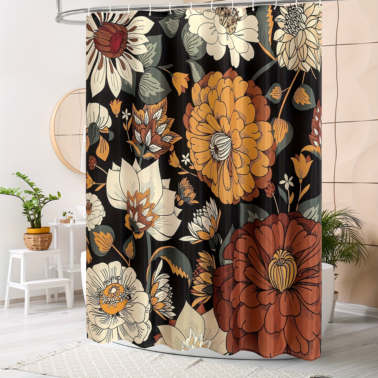 Boho Floral Shower Curtain Colorful Bohemian Bathroom - Temu