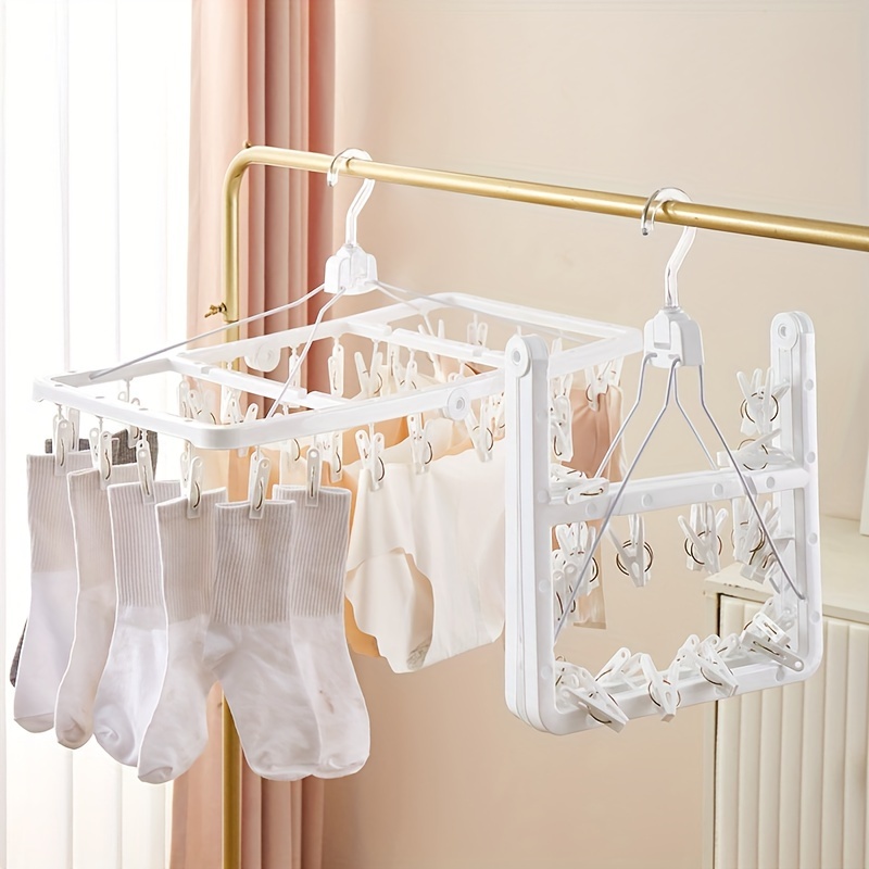 Sock Drying Rack 24 Clips Plastic Laundry Clothes Hanger Rotatable Hanger  Sock Dryer Foldable Portable Clothes Drying Rack Folding Sock Hanger for  Socks Underwear Baby Clothes 