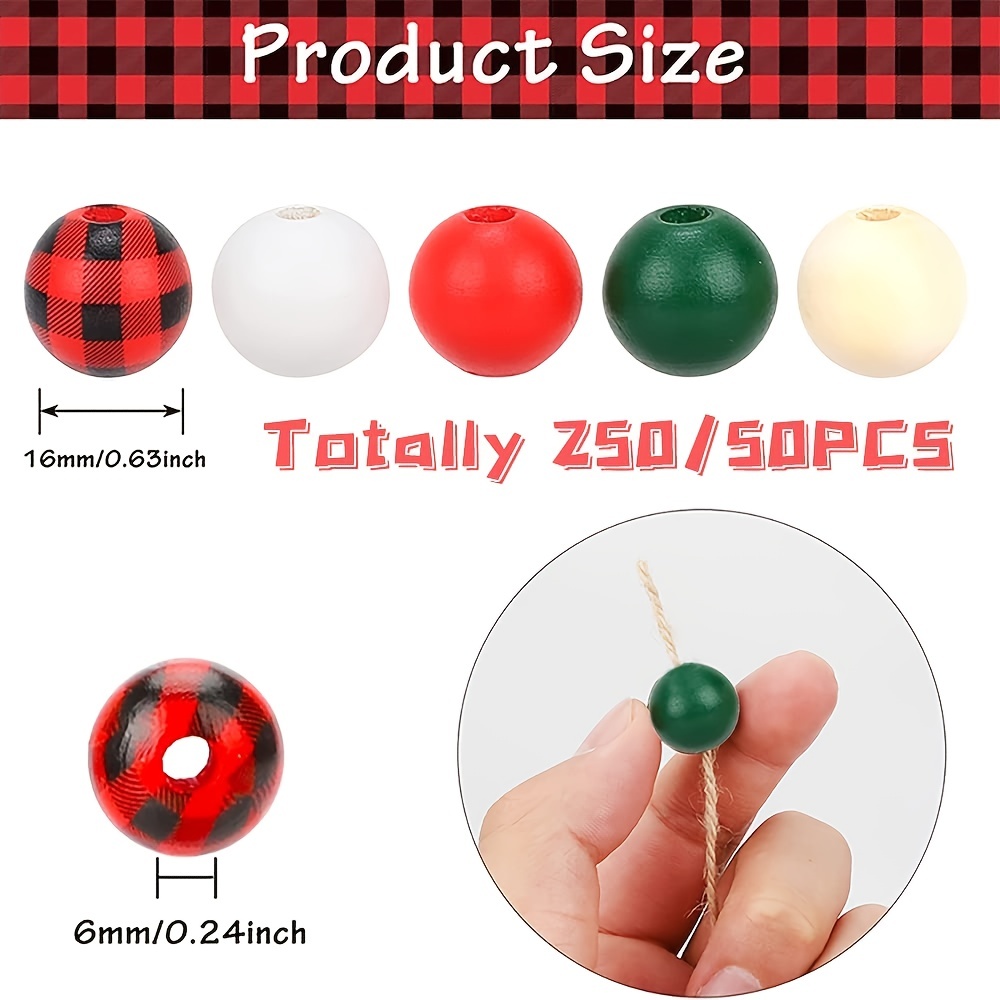 Wooden Beads For Crafts Polished And Plaid Wood Round Beads - Temu