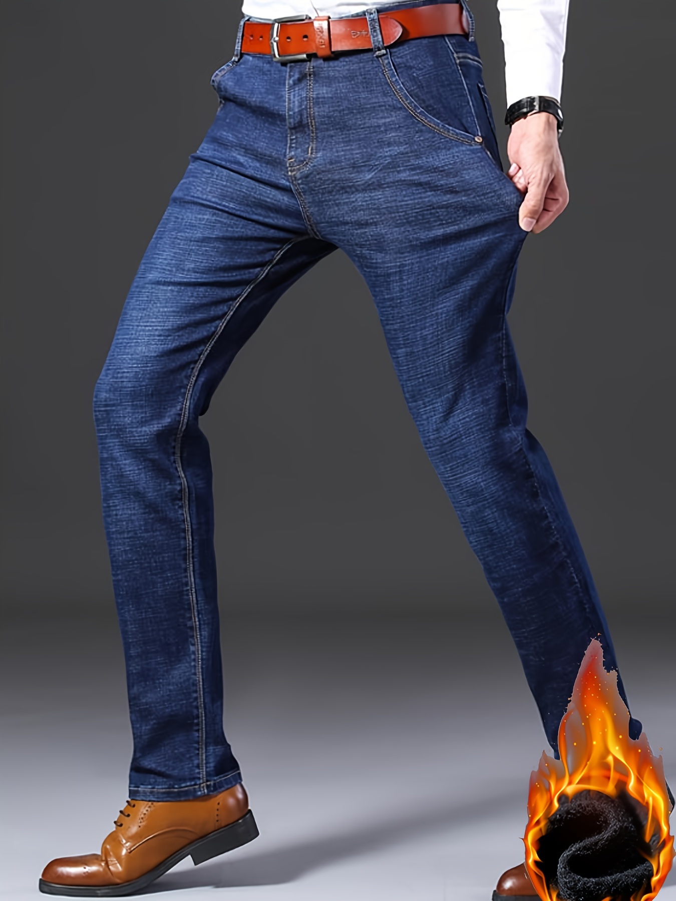 Vaqueros Ajustados Vaqueros Forrados Hombre Jeans Forrados Vellón