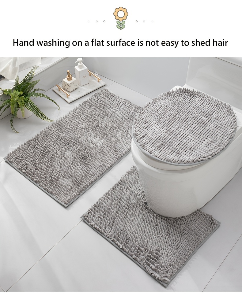 3pcs/set Simple Style Solid Color Toilet Wash Shower Bathmat