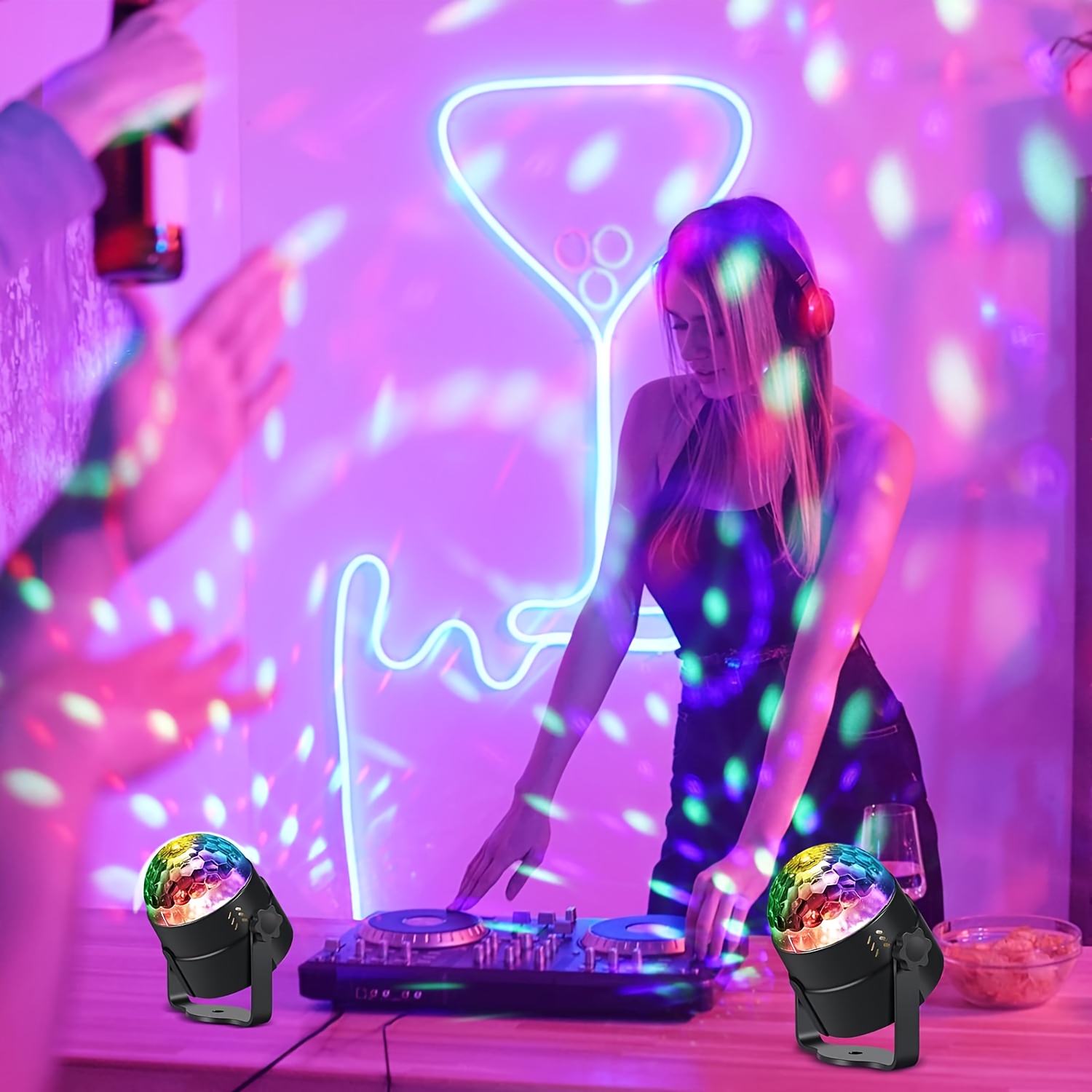 Luces de DJ, 9 luces LED de colores, Bluetooth, iluminación de bola mágica  de cristal giratoria, luz activada por sonido con control remoto