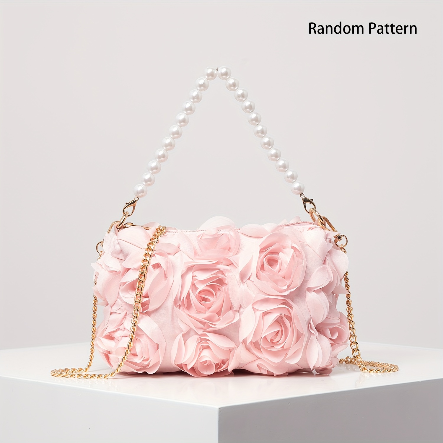 

Elegant Rose Design Shoulder Chain Bag, Sweet Valentine's Day Handbag Wallet With Beads Decor Strap