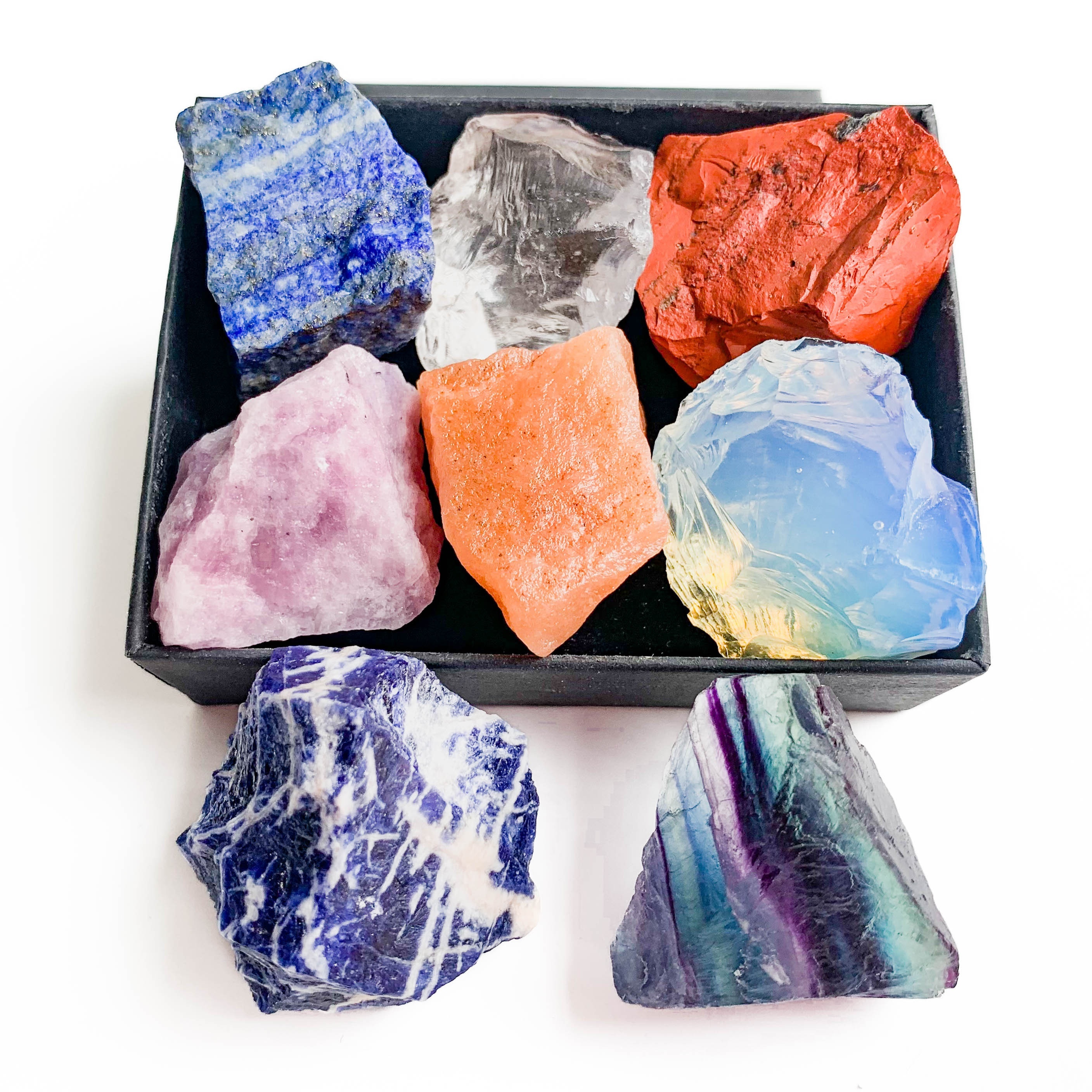 8pcs Natural Large Size Crystals & Gemstone Collection Box Chakra Stones Reiki