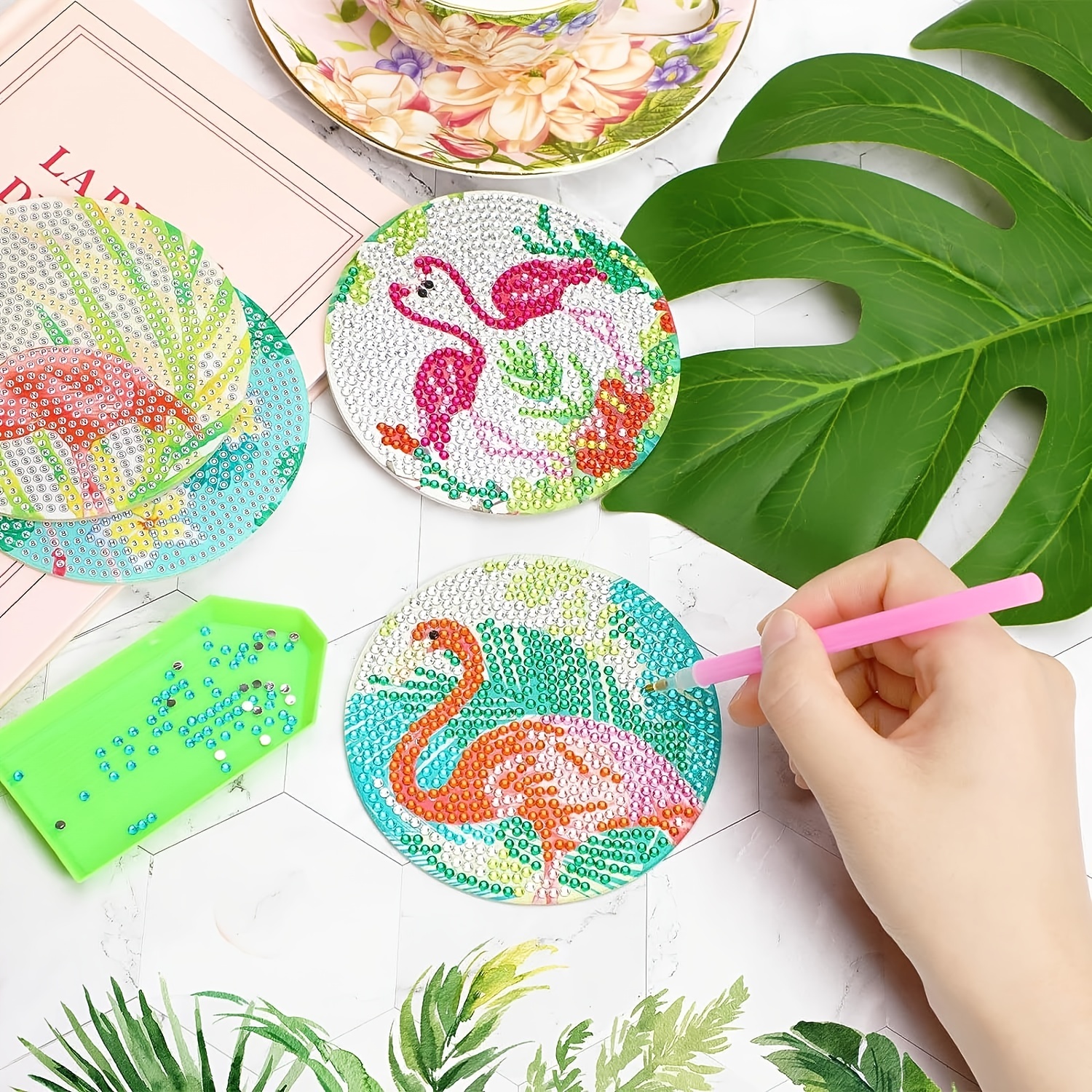 8 Pcs Flamingo Diamond Painting Coasters DIY Diamond Art Coasters with  Holder