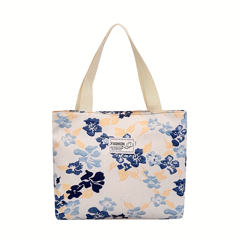 Classic Flowers Print Shoulder Bag, Stylish Large Capacity Handbag,  Portable Zipper Storage Bag - Temu