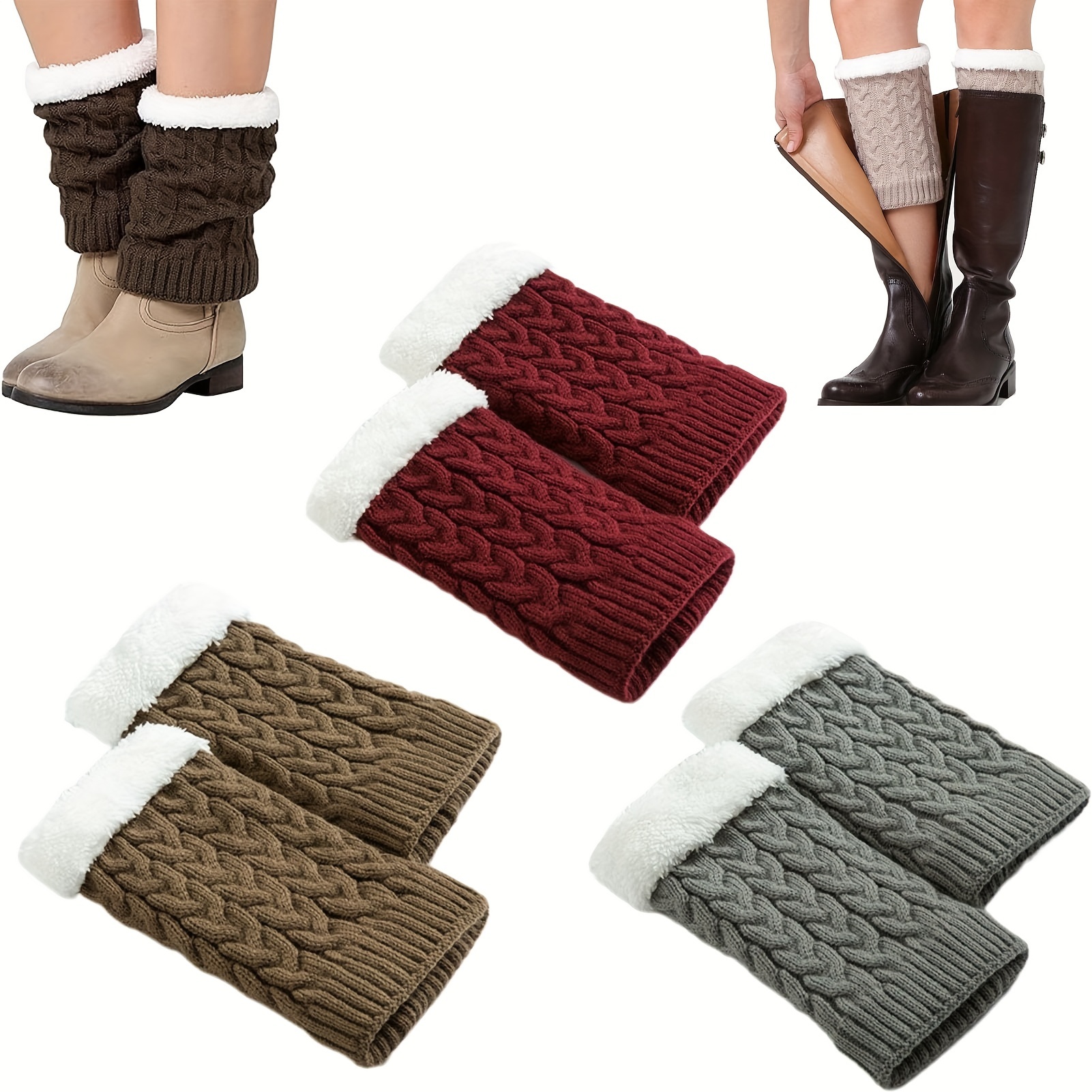 Women Knit Leg Warmers Winter Warm Long Boot Socks, Pack of 2 - Multi Colors