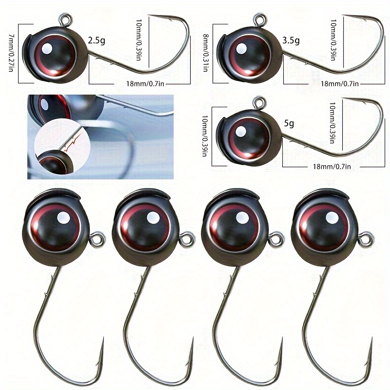 

5pcs Big Eyes Weedless Jig Head Hooks, Lead Head Weighted Hook, Fishing Tackle, Available In 2.5g/3.5g/5g