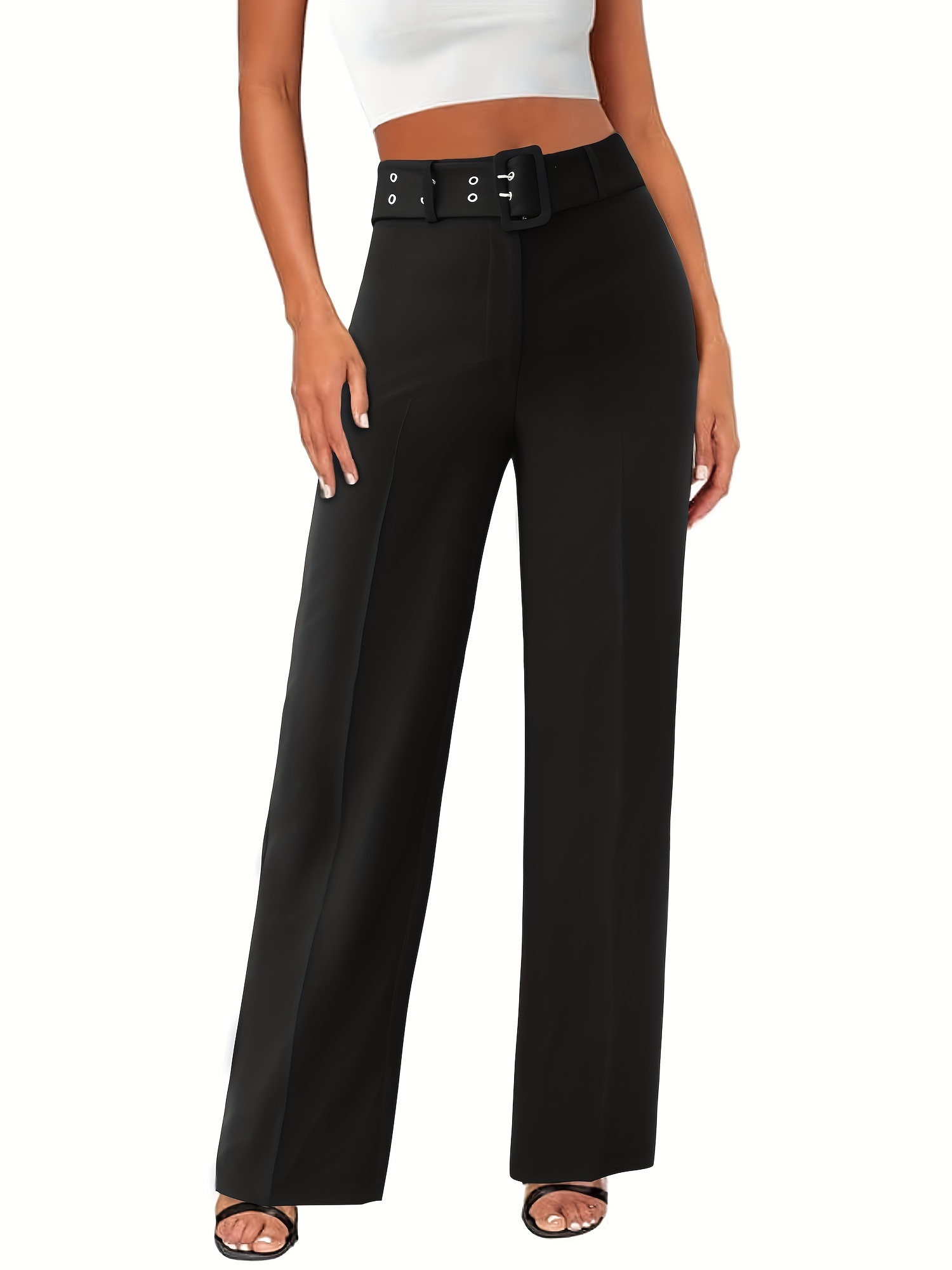 Belted Straight Leg Trousers - Black