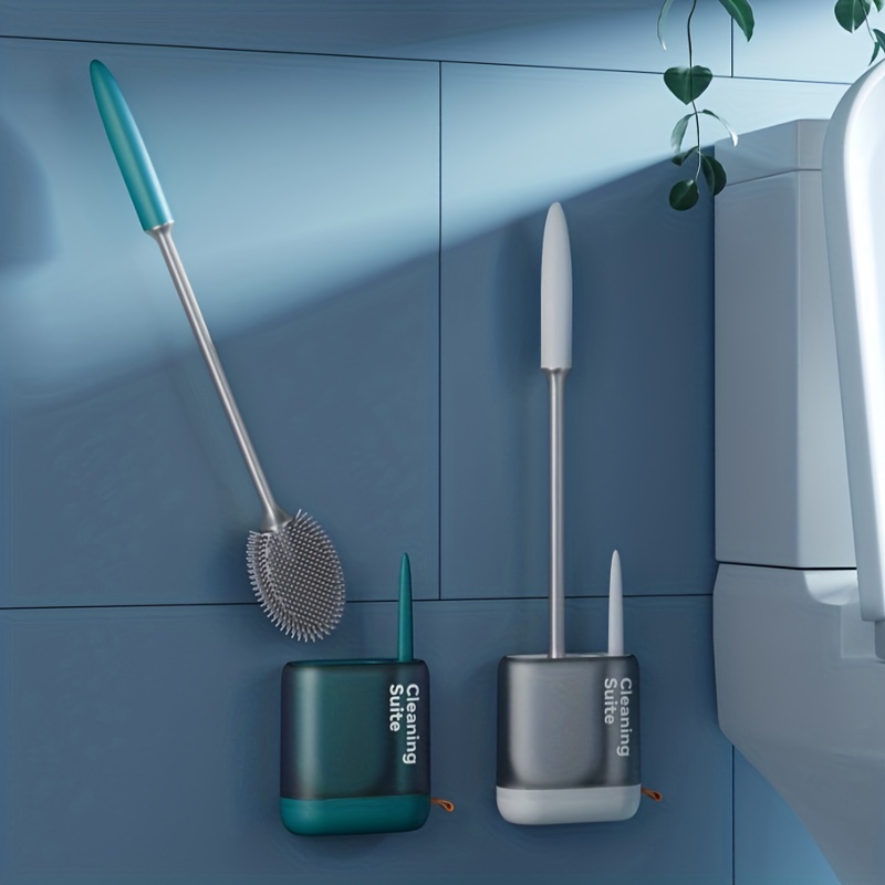 Soft Rubber Toilet Brush, Household With Base Top Wall Toilet Long Handle  No Dead Corner Cleaning Brush, Double Brush Set - Temu