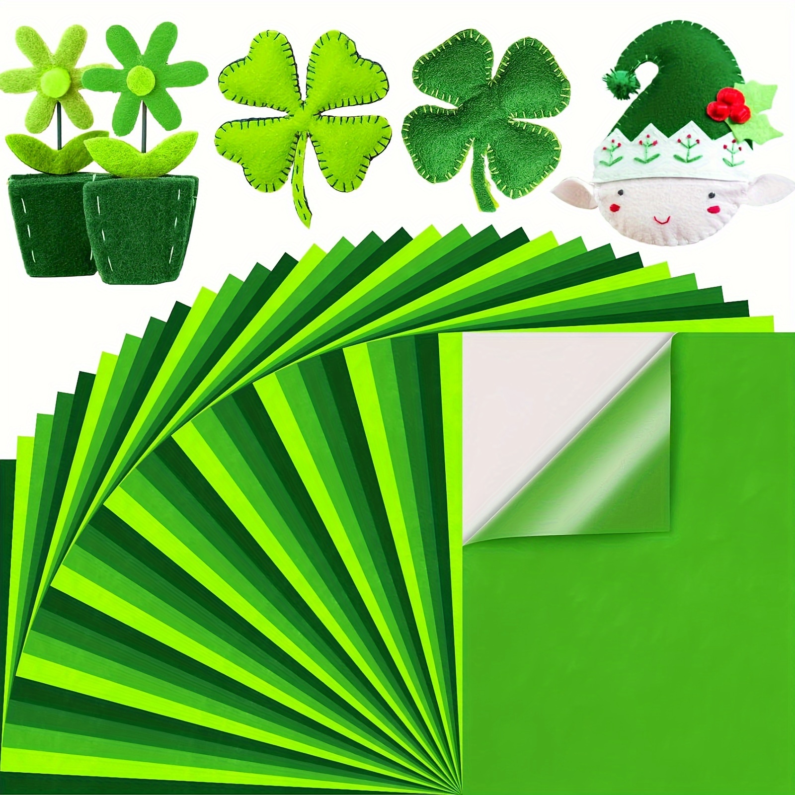 Self-Adhesive Green Felt Sheets - DIY Crafting & Decoration - A4 Size 
