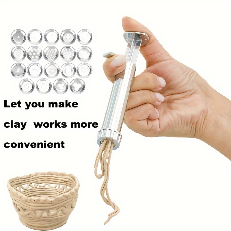 1 Set Ceramic Clay Handle Extruder Thickened Clay Extruder 19 Different Shapes Of Gaskets Disc Ceramic Mud Strip Mud Gun Pottery Craft Convenient Tool