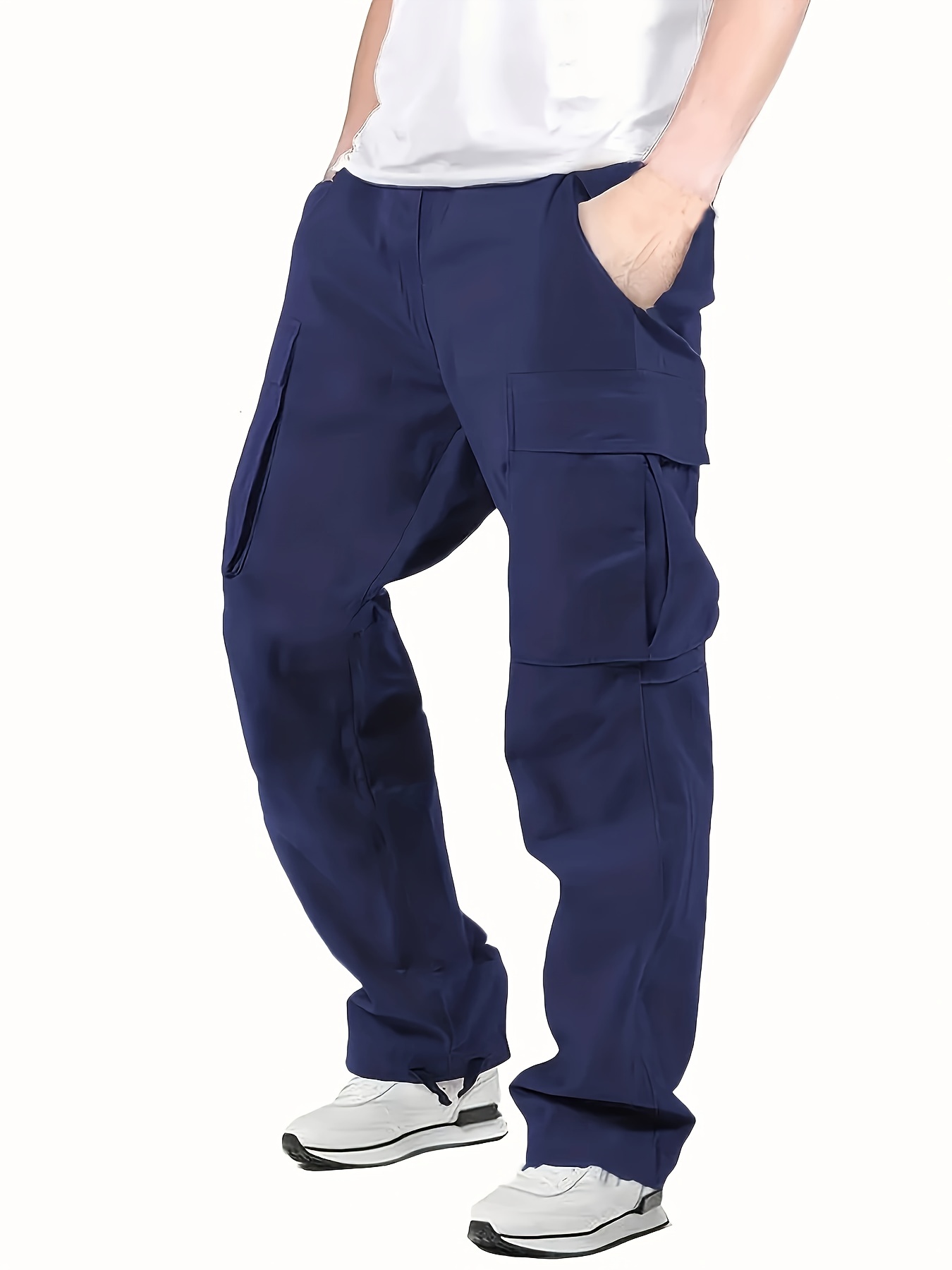Trendy Solid Cotton Cargo Pants, Men's Multi Flap Pocket Trousers, Loose  Casual Outdoor Pants, Men's Work Pants Outdoors streetwear hip hop style