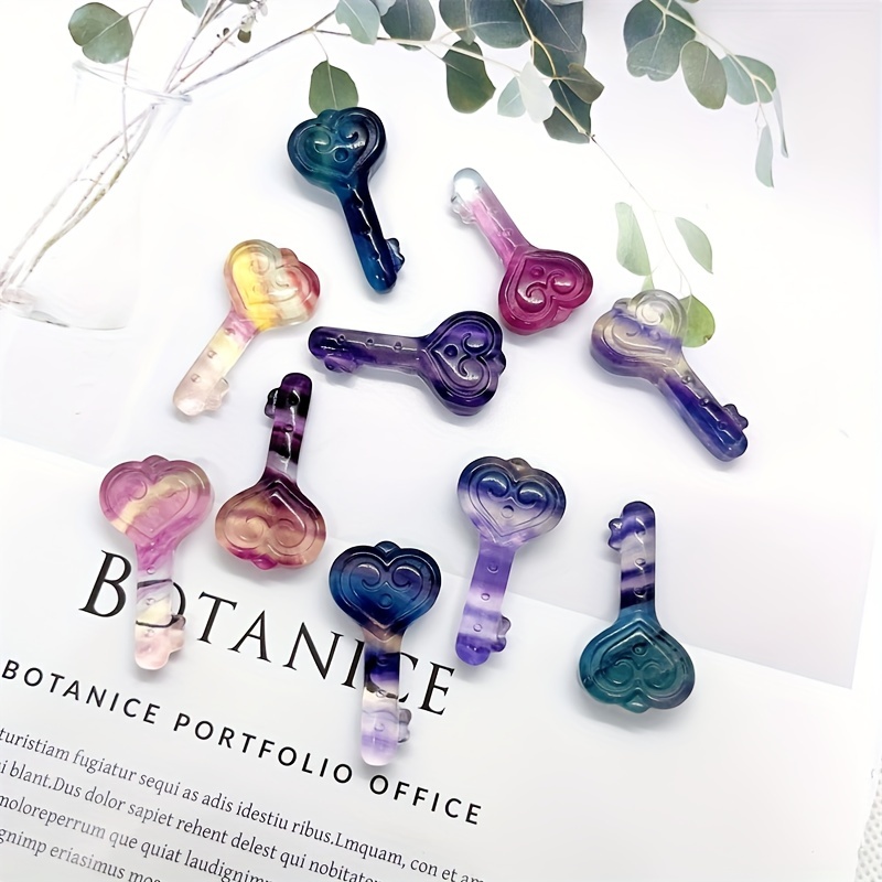 Rainbow Fluorite Crafts Key Carving for Home Decoration