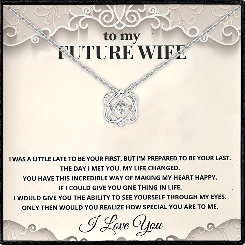 To My Future Wife Heart Necklace, With Blessing Card Gift Box Interlocking Infinity Double Love Heart Copper Inlaid Zirconia Necklace, Birthday Gift Valentine's Day Gift Christmas Gift