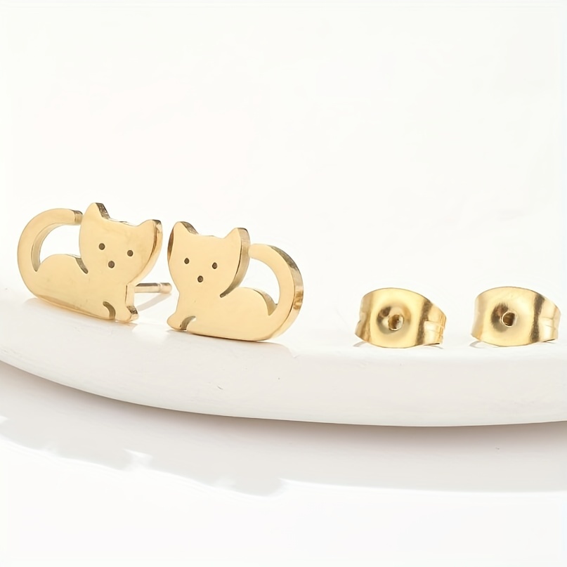 2pcs Pair Men's Style Earring Stud, Mini Animal Cat Earrings