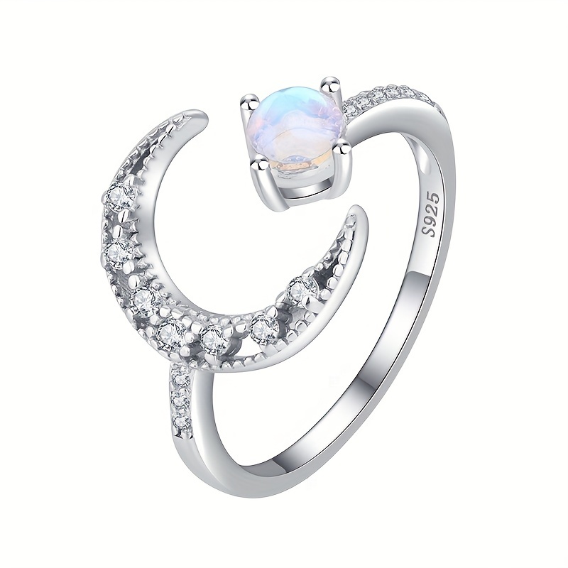 Women's 925 Sterling Silver Adjustable Cuff Ring with Moonstone