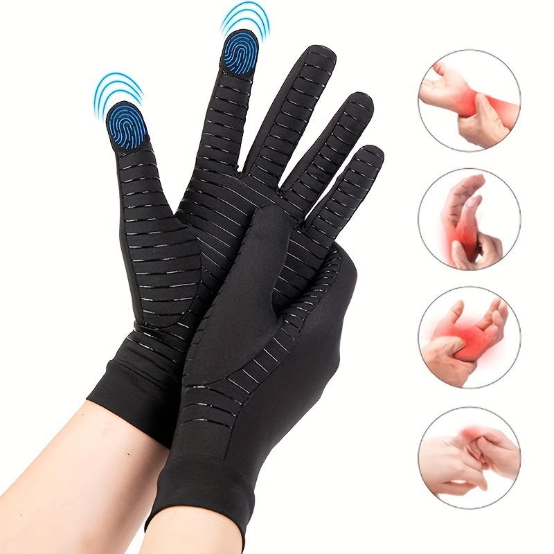Fashionable Black Hand Gloves, Men's 1 Pair Copper Touchscreen Full Finger Warming Compression Warm Gloves for Women,Temu
