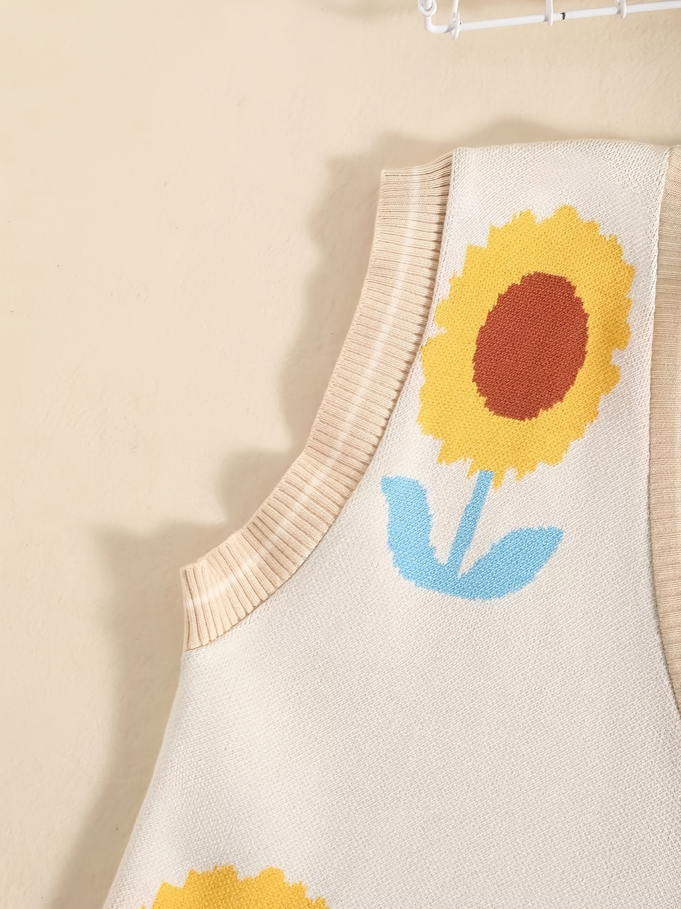 Sunflower Crop Knit Sweater Vests Cute Loose V Neck Sleeveless