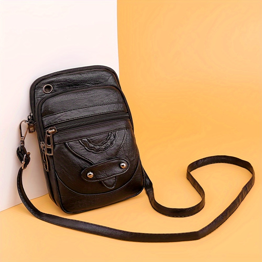 Retro Mini Crossbody Bag Pu Phone Bag Solid Color Fashion - Temu Canada