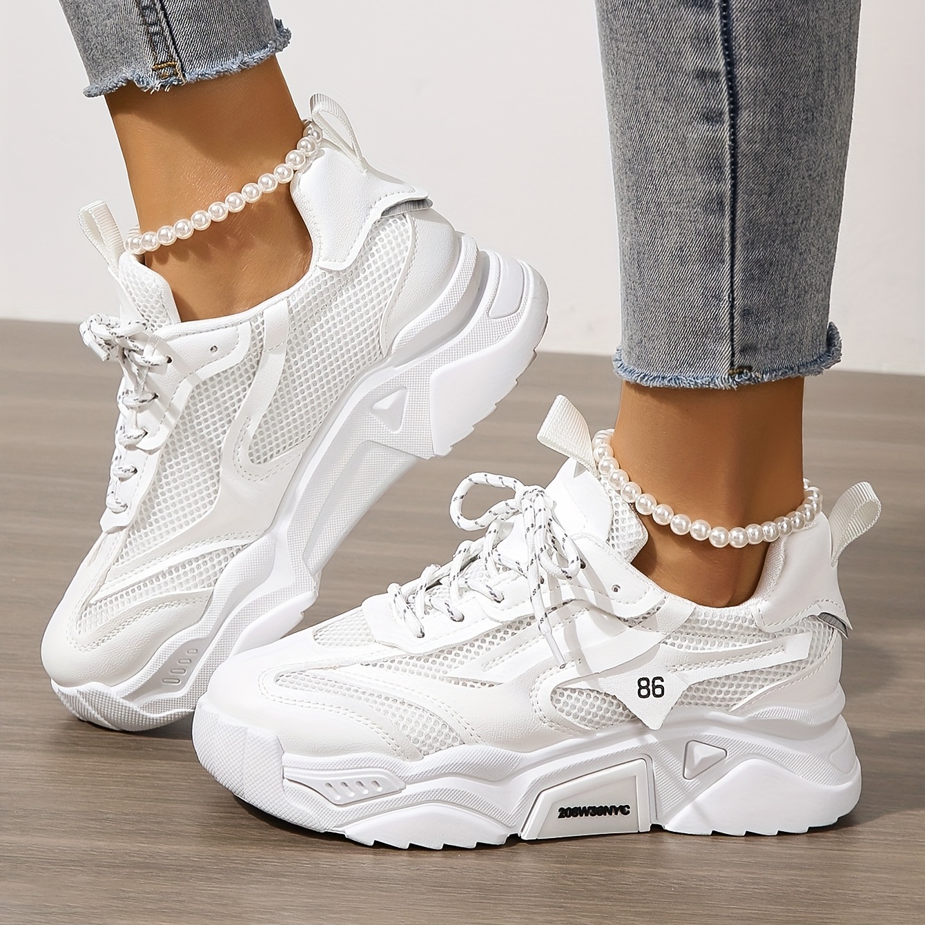 Zapatillas de deporte blancas gruesas con plataforma para mujer