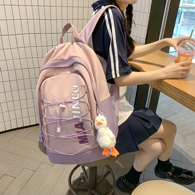 Colorblock Letter Pattern Backpack Zipper Rucksack School Bag