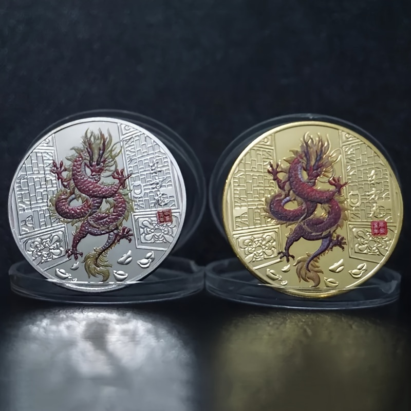 Pièces d'or et d'argent du dragon chinois, pièce d'or commémorative  porte-bonheur, médaille de collection en relief, cadeaux souvenirs, 2024