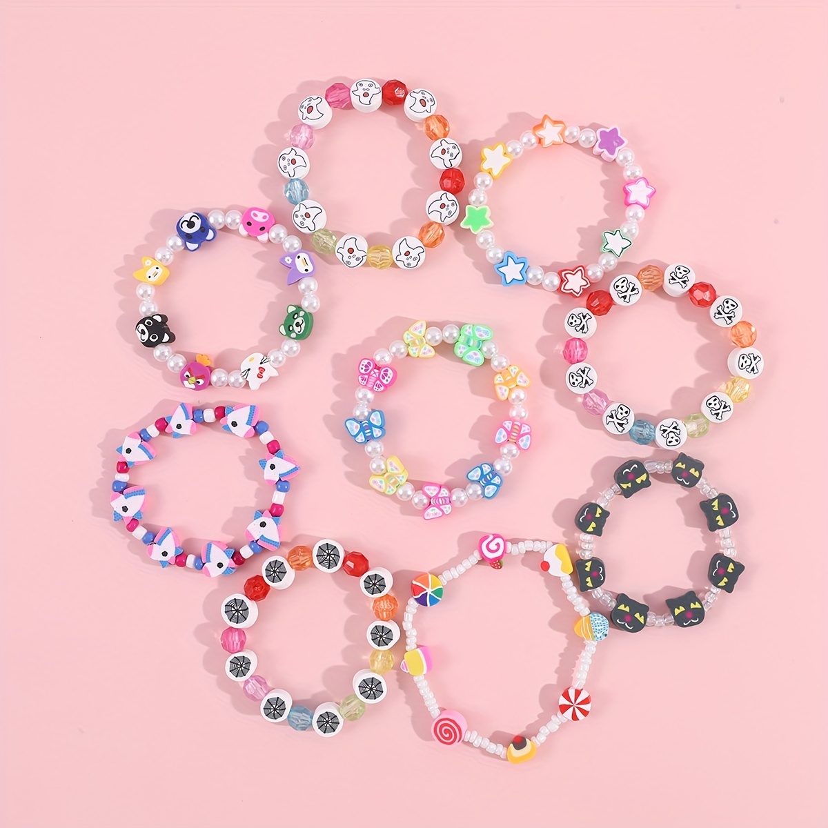 10pcs Girls Cute Colorful Acrylic Beaded Bracelet Decorative Accessories for Party Holiday Gift,Temu