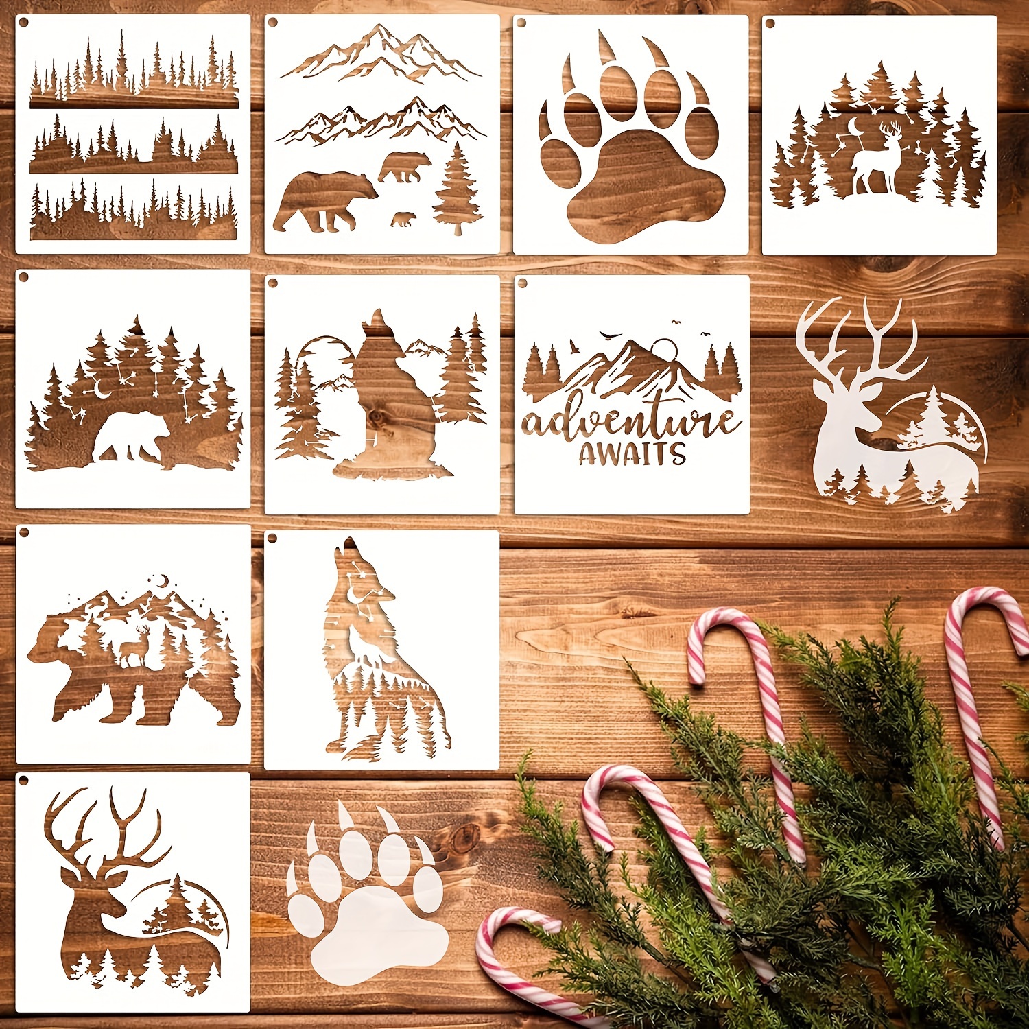 11 Pcs Deer Stencils Forest Mountain Tree Deer Head Stencils for Wood  Burning Stencil Template Stencils for Painting on Wood Crafts Home Decors  (Deer)