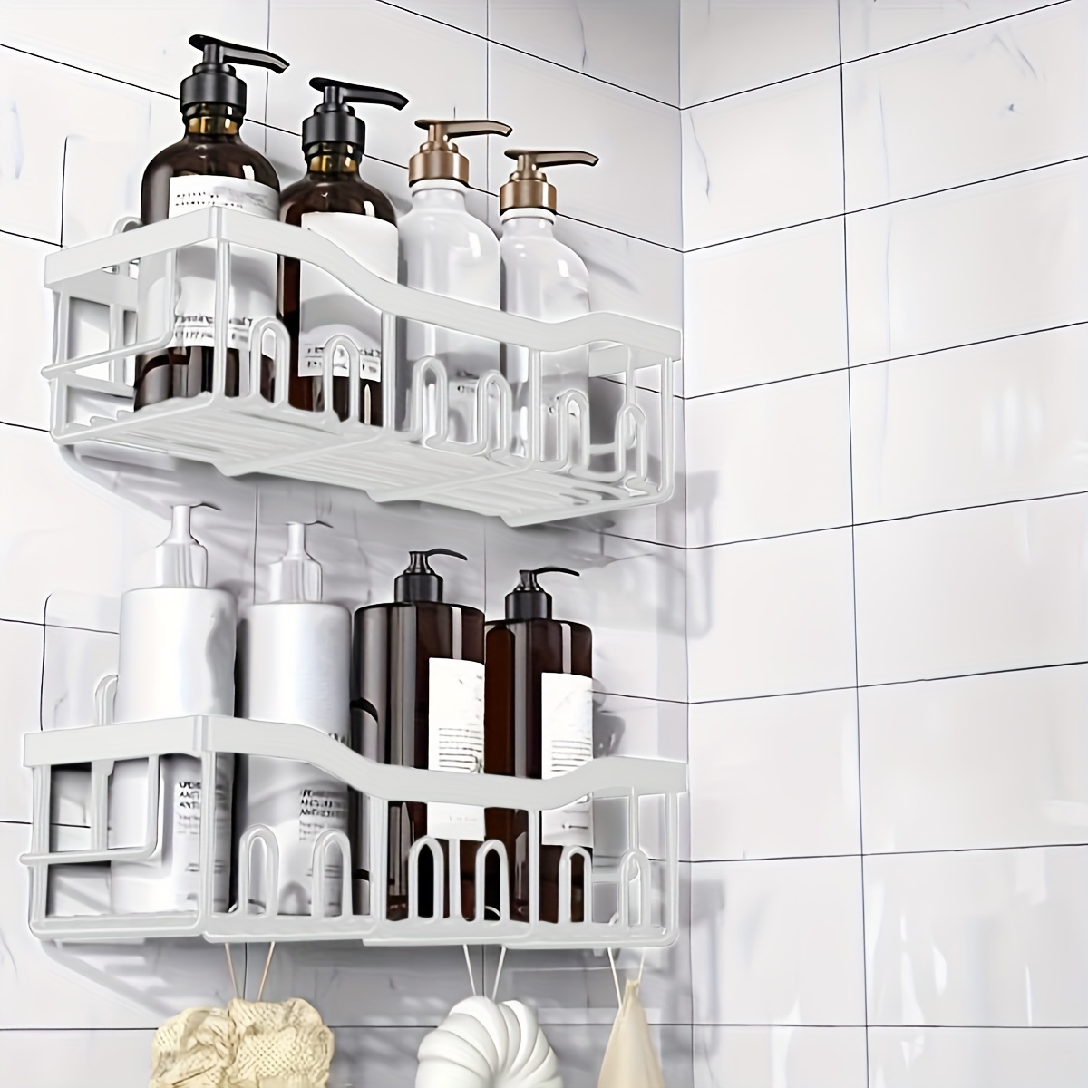 Plastic Hanging Shower Caddy Organizer, Over Head Shower Storage Rack  Bathroom