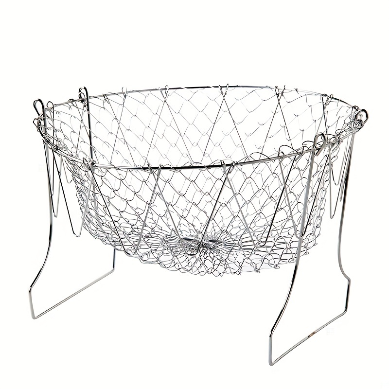 1pc frying basket stainless steel frying basket kitchen foldable steam rinse   household fry basket  er kitchen cooking tool for fried food kitchen stuff kitchen gadgets details 9