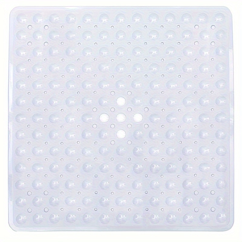 1pc Square Bath Mat Non-slip Mat with Draining Hole and Super Adsorbed  Suction Cups