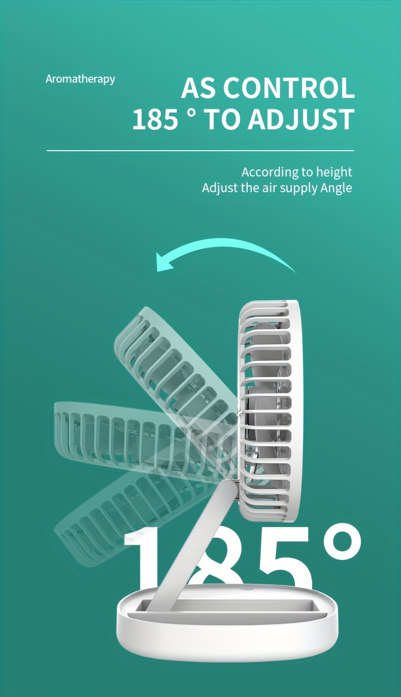 1пк портативный настольный вентилятор со встроенной подставкой, складной настольный вентилятор с использованием перезаряжаемой батареи на 1200 мАч, регулируемый по высоте и скорости, тихий таймер вентилятора для дома, кухни, отдыха на природе. Подробности 7.