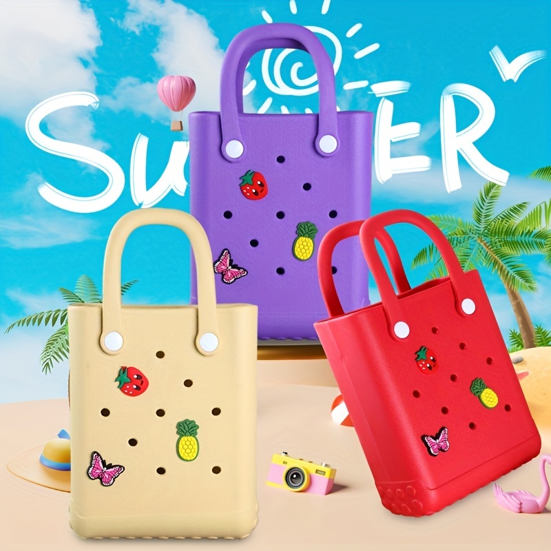 Mini Rubber Summer Beach Tote, EVA Waterproof Handbag, Portable Storage Bogg  Bag For Outdoor Travel & Sports (6.29x8.07x2.95)