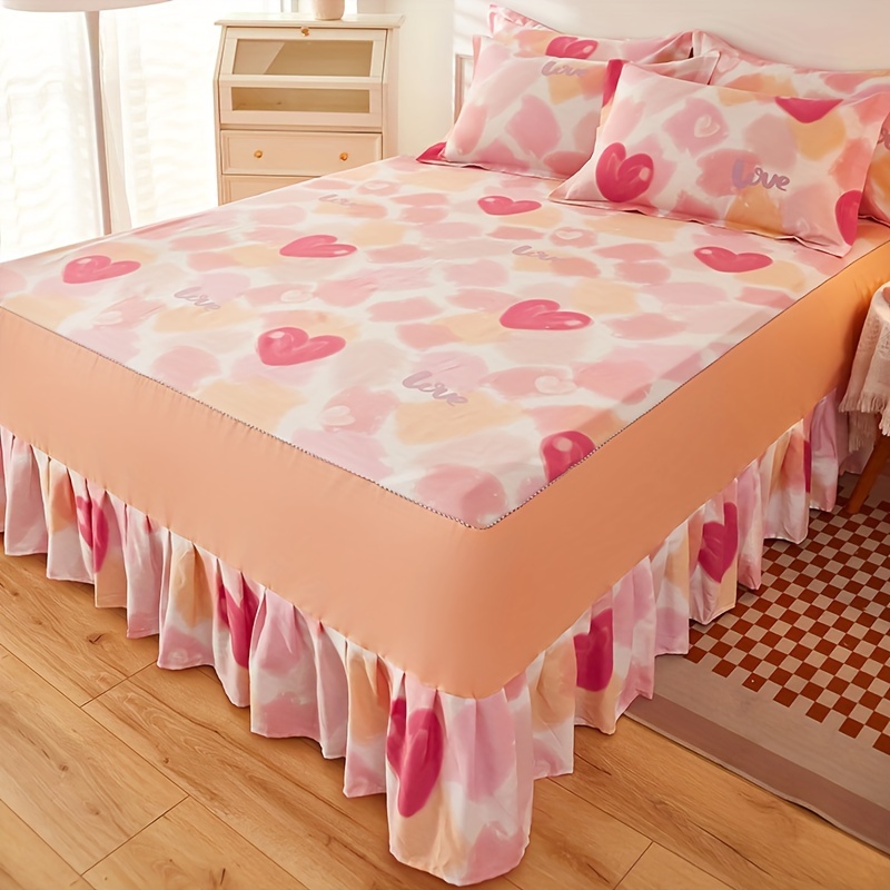 1pc Jupe De Lit En Coton Romantique Love jupe De Lit Simple