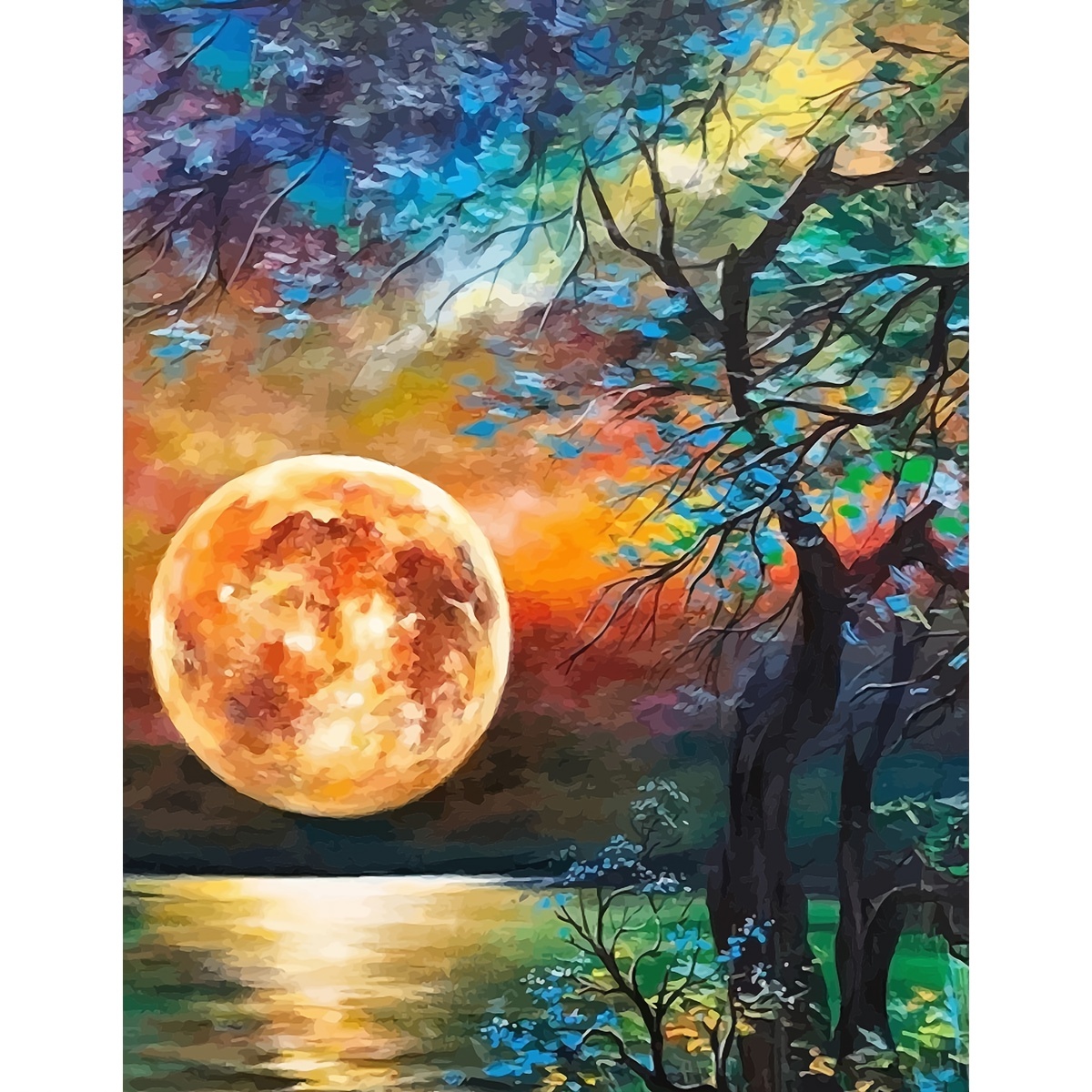 

1pc Painting By Numbers Colorful Moon On The Lake Picture By Numbers For Adults Home Decoration Art 40x50cm/16x20inch Without Frame