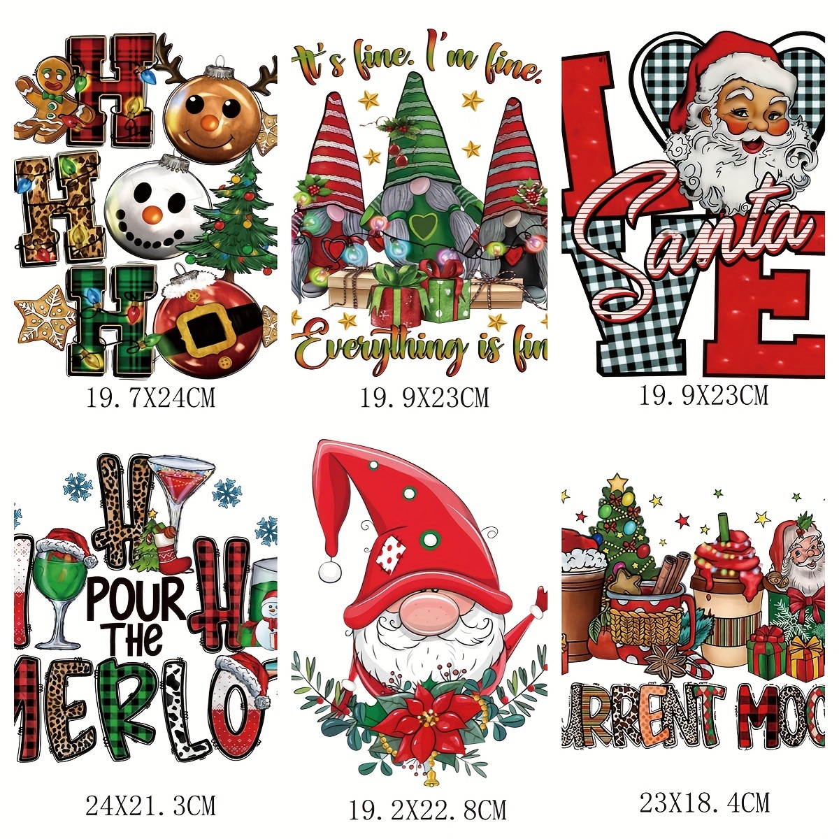  6 Sheets Christmas Iron on Patches for Clothes Xmas