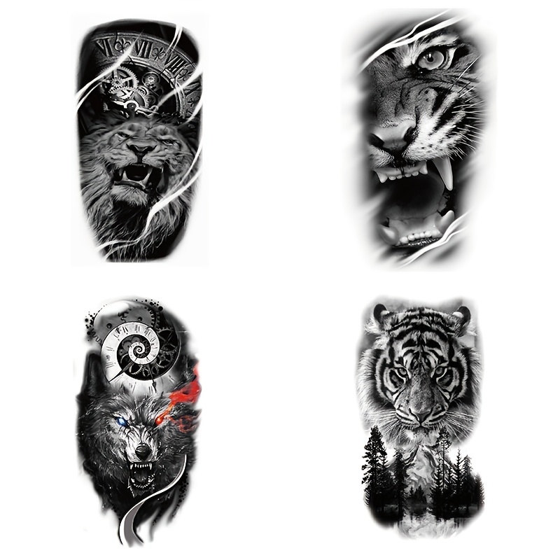 New School Hand Wolf Tiger Tattoo by Tattoo Blue Cat