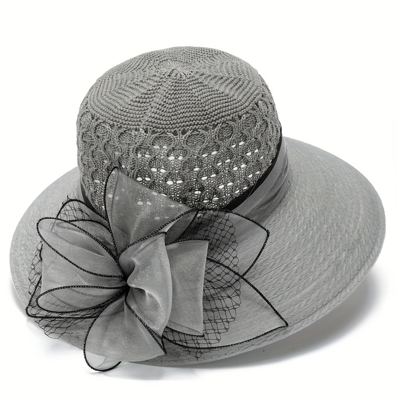 Mesh Flower Decor Bucket Hat Crochet Breathable Basin Hat Sun Hats For Women