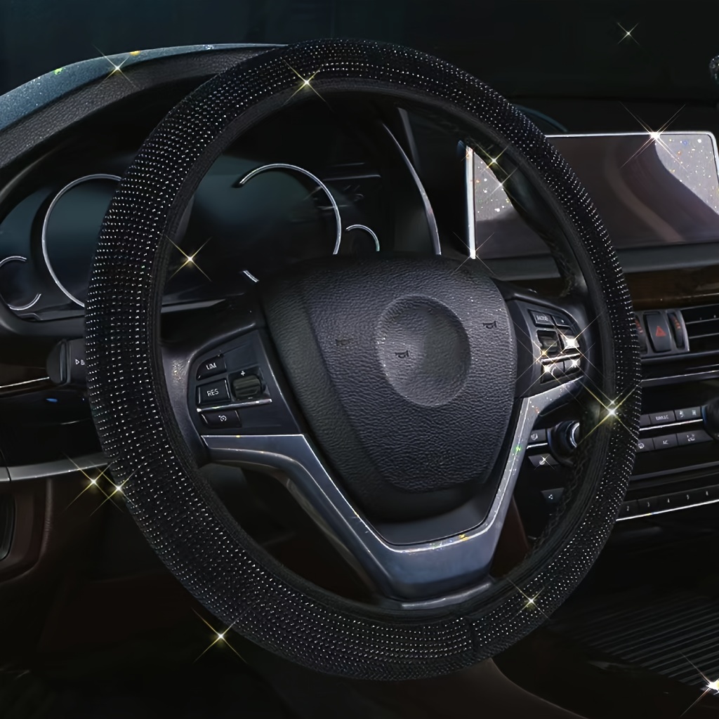 Car Rhinestones Steering Wheel Cover With Crystal Artificial Diamond  Sparkling Car Steering Wheel Protector