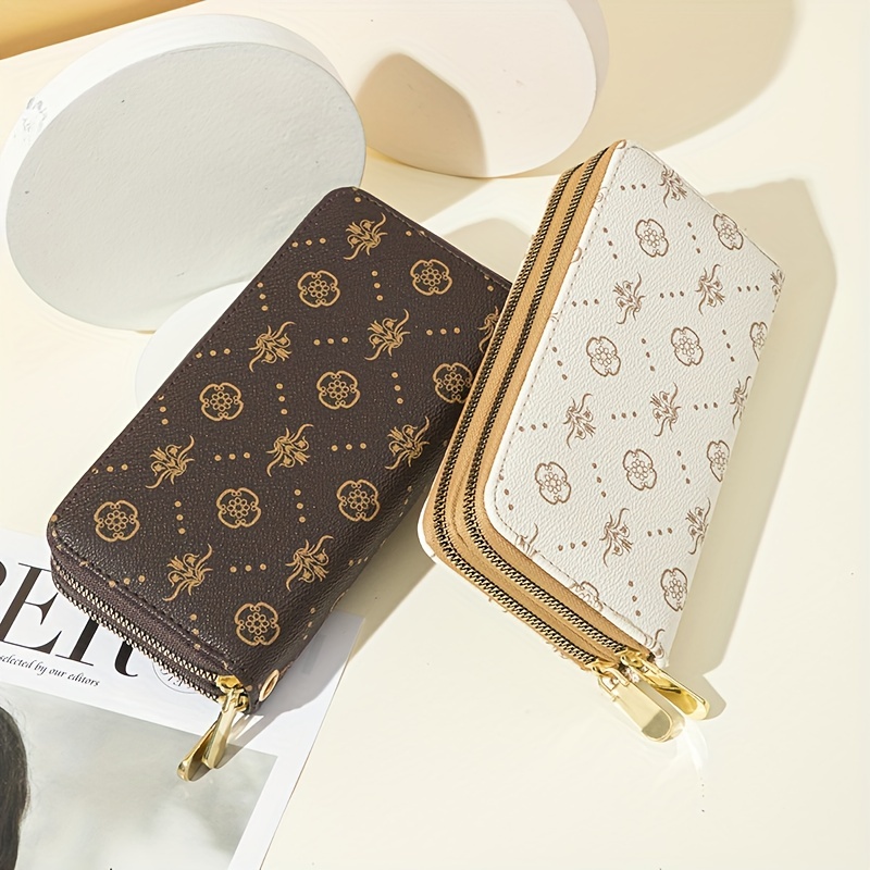 Fashion Printed Long Wallet, Women's Double Zipper Clutch Purse, Double  Layer Mobile Phone Bag With Card Slots - Temu