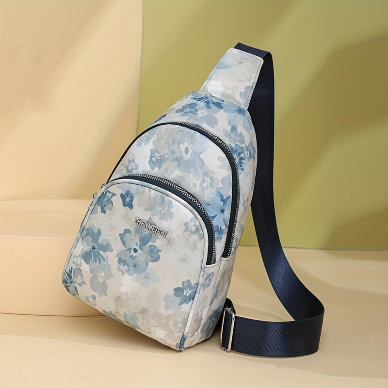 Vintage Geometric Pattern Sling Bag, Zipper Pocket Chest Bag, Casual  Crossbody Purse With Floral Hardware - Temu